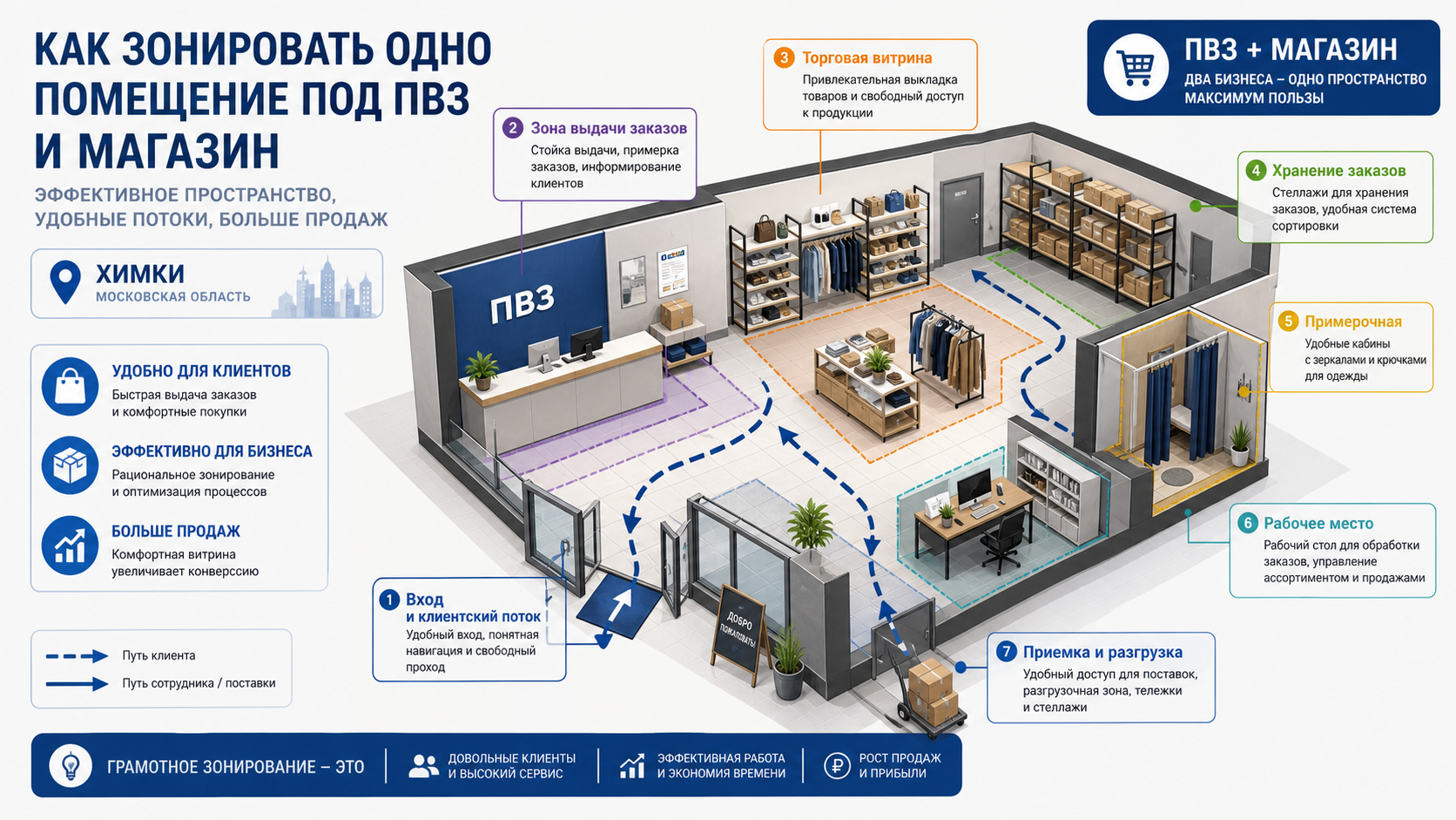 Как зонировать помещение под ПВЗ и розничный магазин