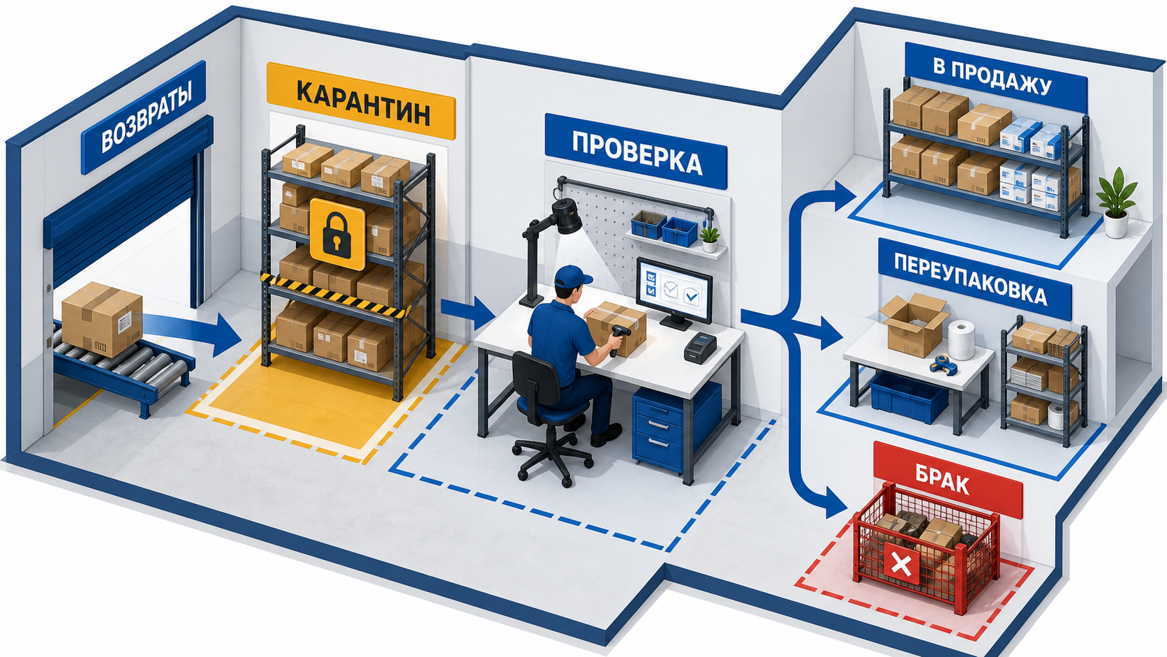 Зона возвратов и брака на складе маркетплейса